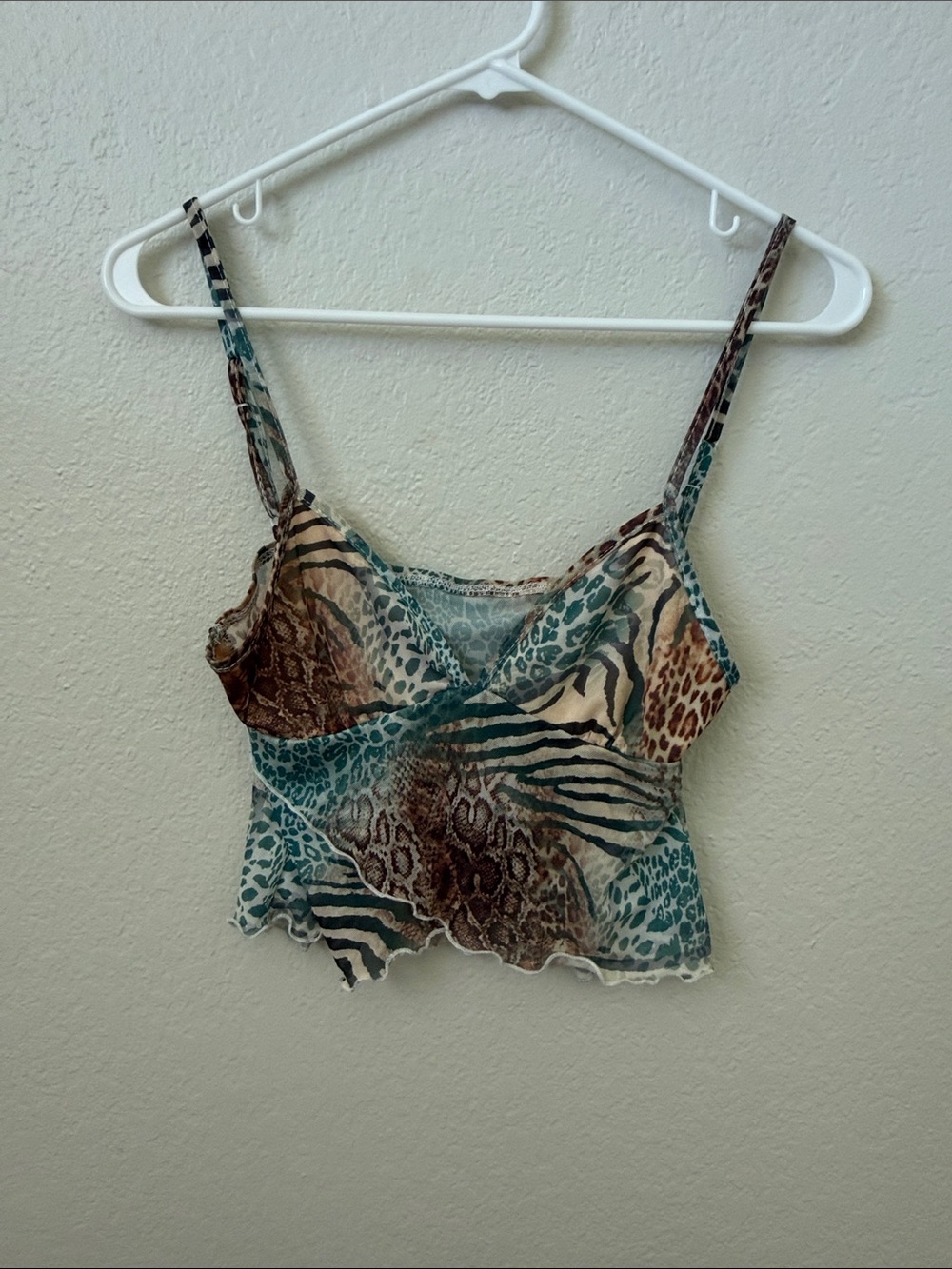 Animal Print Mesh Cami Top in Teal and Brown